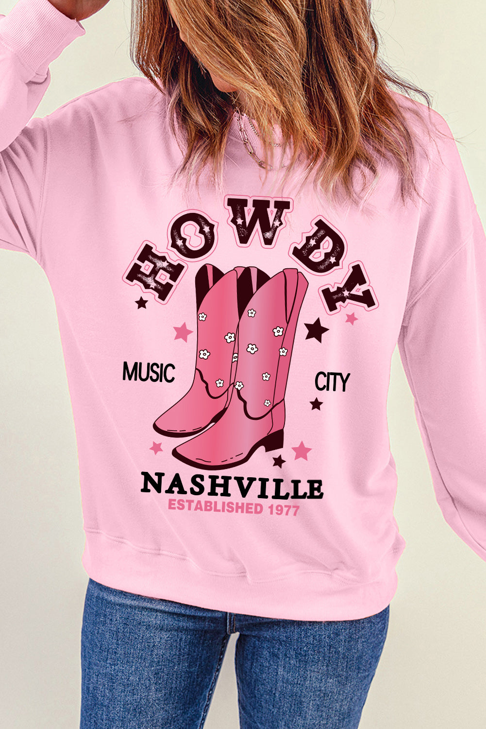 Cowboy Boots Graphic Dropped Shoulder Sweatshirt-Jewearrings