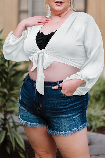 Plus Size Tie Front Crop Top-Jewearrings