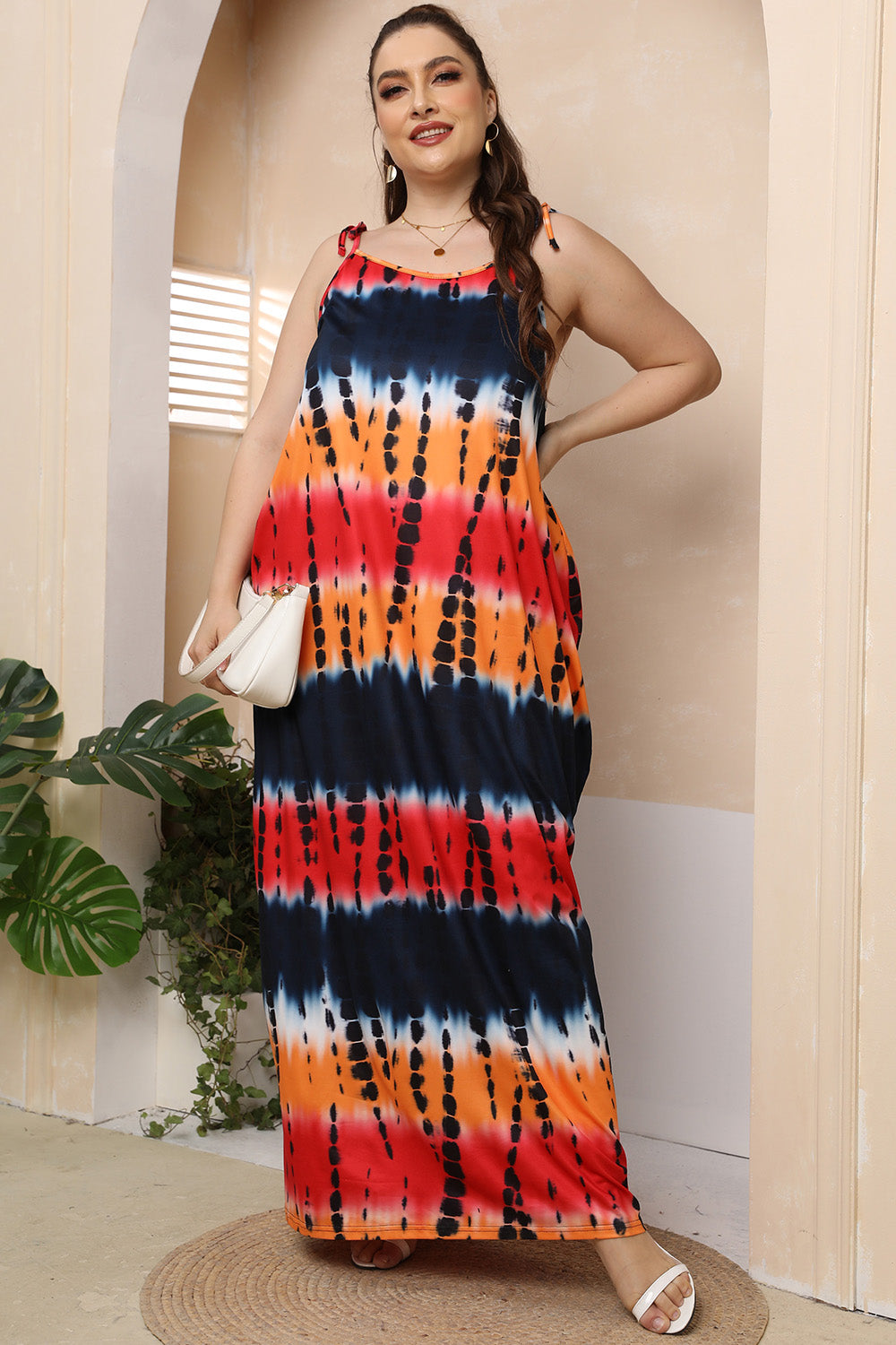 Plus Size Tie-Shoulder Maxi Dress-Jewearrings