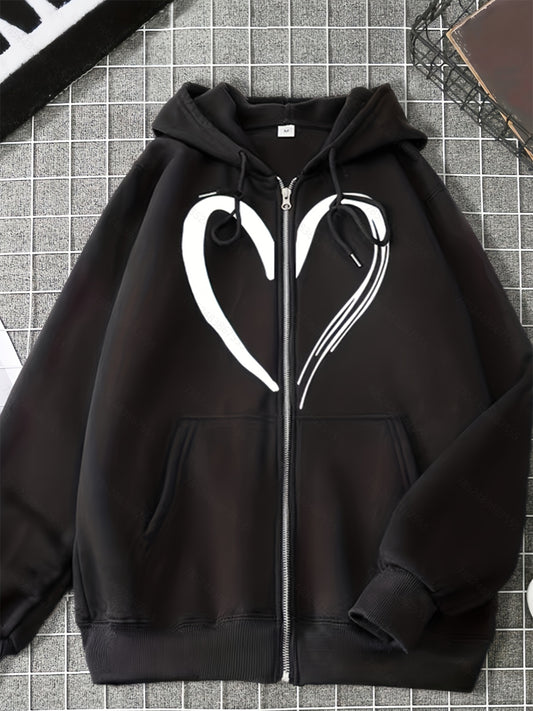 Heart Graphic Drawstring Hoodie with Pockets-Jewearrings