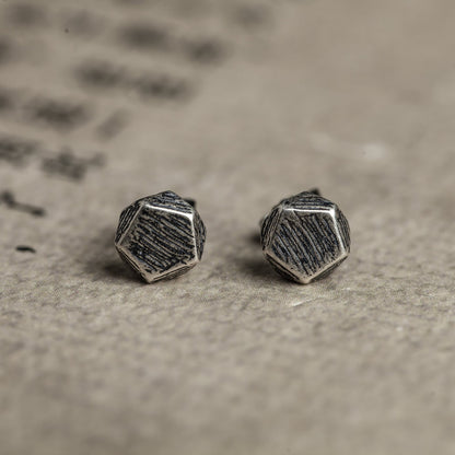 S925 Sterling Silver Pentagonal Cube Brushed Earrings Unplanned-Jewearrings