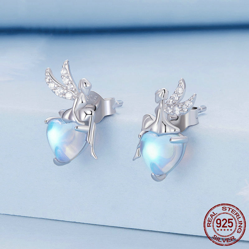 Sterling Silver Elf Love Heart Stud Earrings Ornament-Jewearrings