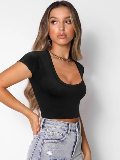 Square Neck Cropped T-Shirt-Jewearrings