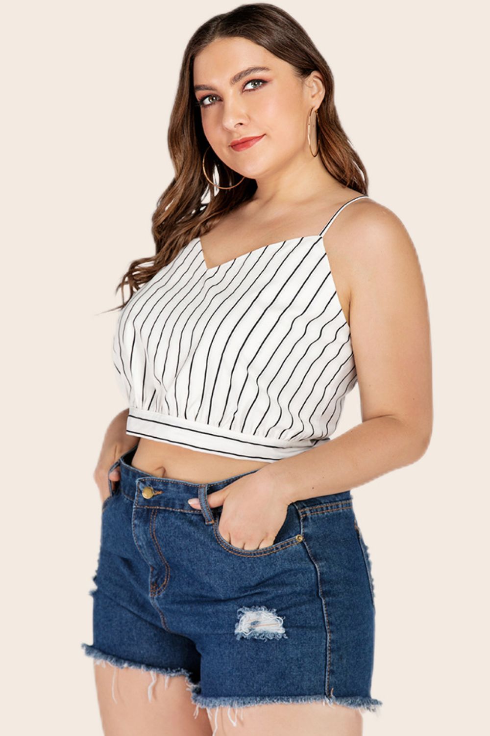 Plus Size Striped Tie-Back Cropped Cami-Jewearrings