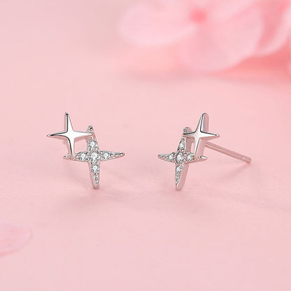 S925 Sterling Silver Four-pointed Star Earrings-Jewearrings