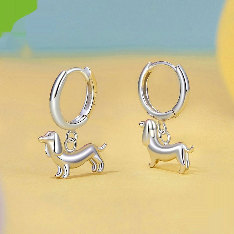 Animal Sausage Dog Argent Pur Ear Clip Cute Warm Pet 925 Sterling Silver Earrings-Jewearrings