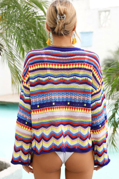 Multicolored Stripe Round Neck Cover-Up-Jewearrings