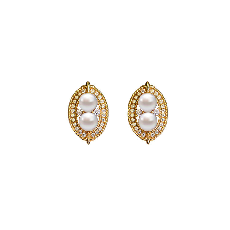 Metal Button Circle Pearl Stud Earrings-Jewearrings