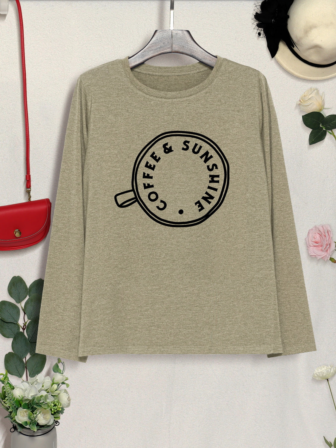 COFFEE SUNSHINE Round Neck Long Sleeve T-Shirt-Jewearrings