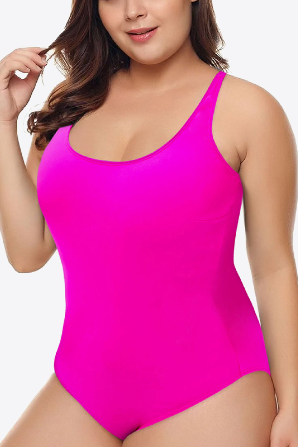 Plus Size Scoop Neck Sleeveless One-Piece Swimsuit-Jewearrings