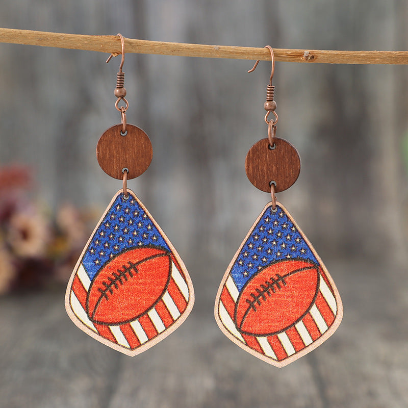 Printed Wooden Dangle Earrings-Jewearrings