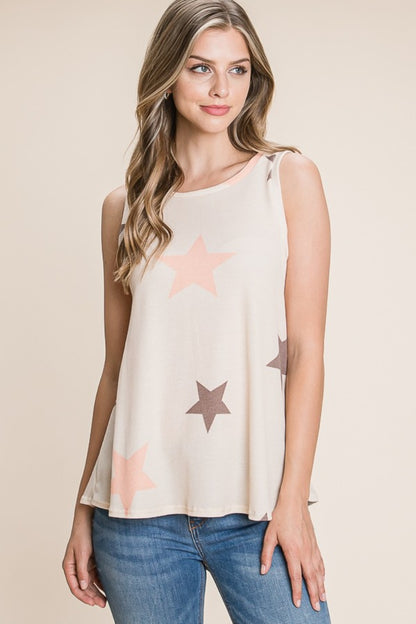 BOMBOM Star Print Round Neck Tank-Jewearrings