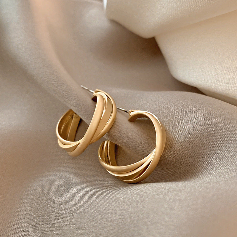 Women's Retro Simple Matte Gold Metal Earrings-Jewearrings