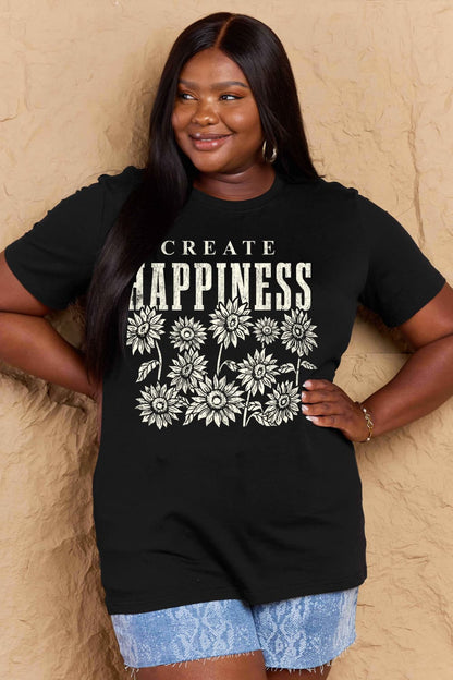 Simply Love Full Size CREATE HAPPINESS Graphic Cotton T-Shirt-Jewearrings