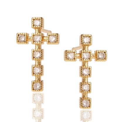 Women's Religious Ornament Copper Micro Inlaid Zircon Cross All-match Earrings-Jewearrings