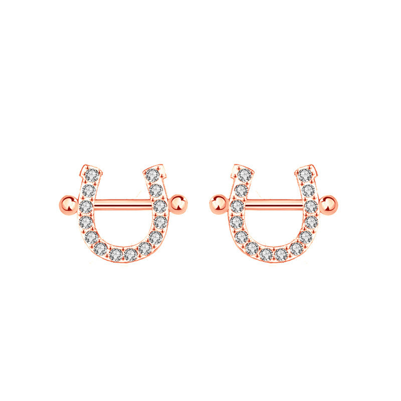 S925 Sterling Silver Mini Zircon Horseshoe Stud Earrings Female Personality-Jewearrings