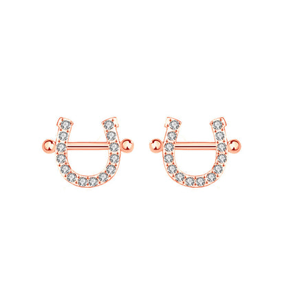 S925 Sterling Silver Mini Zircon Horseshoe Stud Earrings Female Personality-Jewearrings