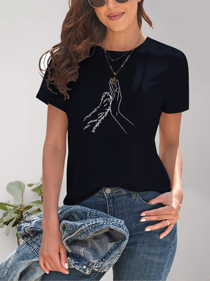 Graphic Round Neck Short Sleeve T-Shirt-Jewearrings