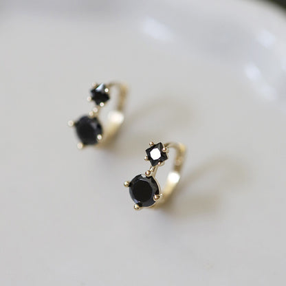 S925 Sterling Silver Gold Plated Black Zircon Earrings-Jewearrings