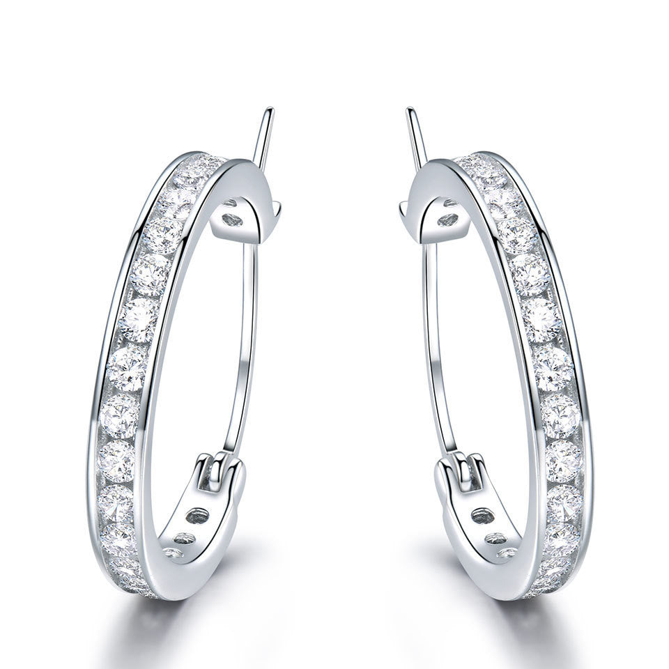 With Diamonds And Silver Hoop Earrings Simple And Versatile Earrings-Jewearrings