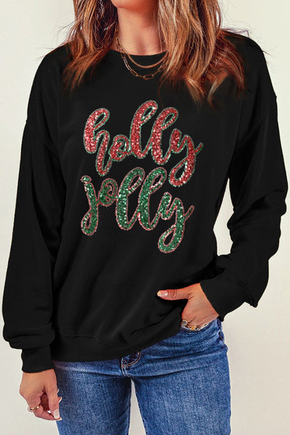 Sequin Round Neck Dropped Shoulder Sweatshirt-Jewearrings