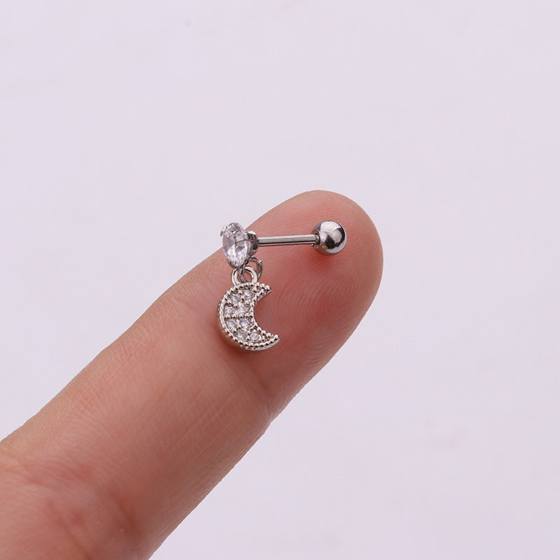 Fashion Heart Shaped Flower Stainless Steel Micro-inlaid Cartilage Earrings Piercing-Jewearrings