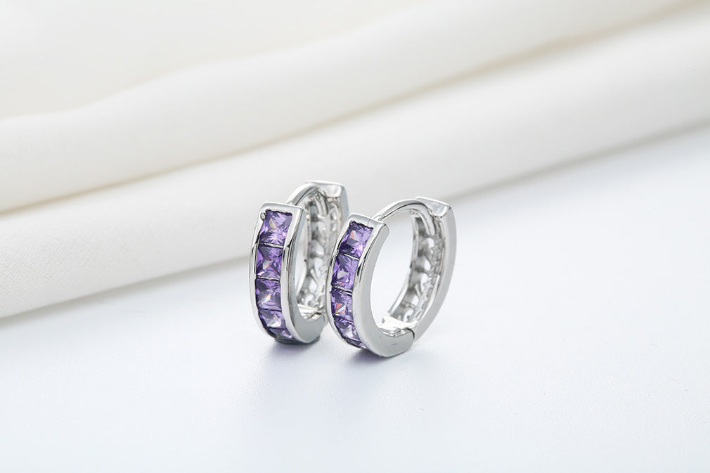 Personality Gold Inlaid With Purple Diamonds Women's Earrings-Jewearrings