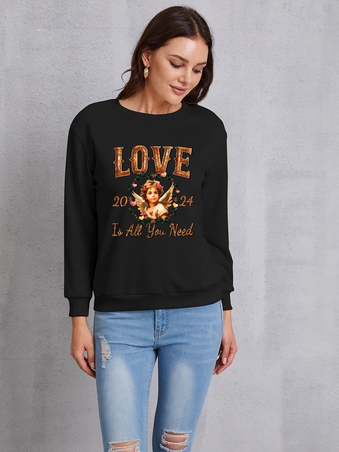 LOVE IS ALL YOU NEED Round Neck Sweatshirt-Jewearrings