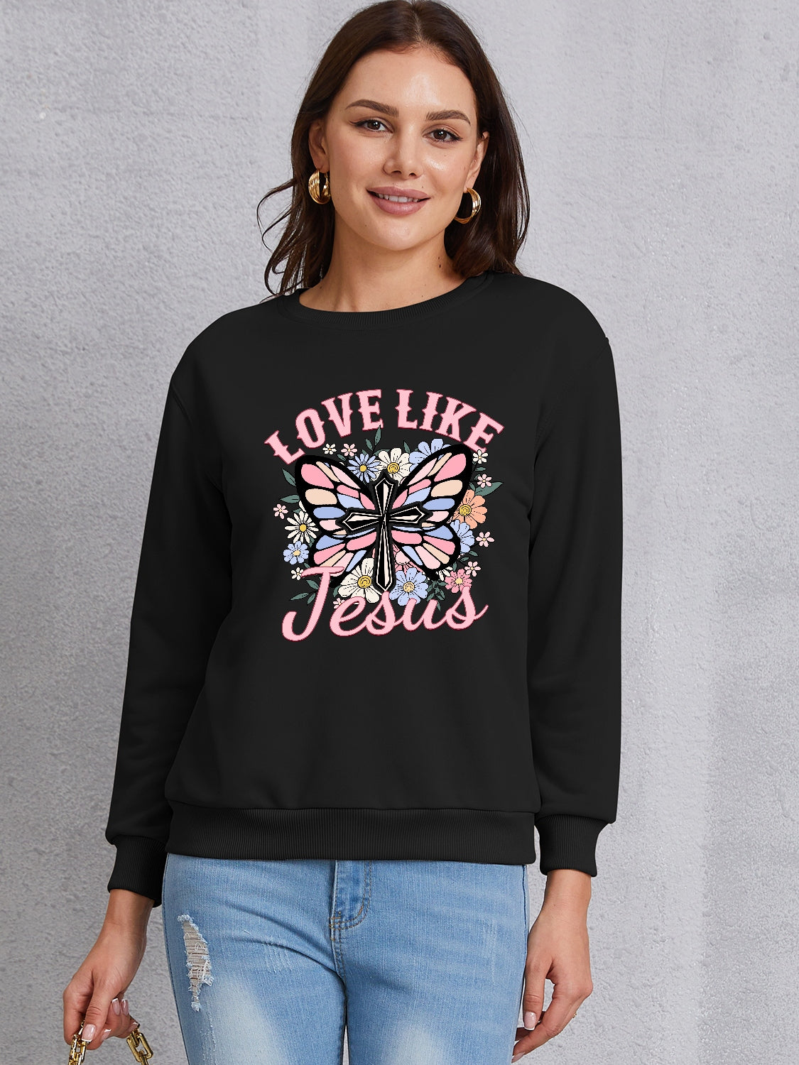 LOVE LIKE JESUS Round Neck Sweatshirt-Jewearrings