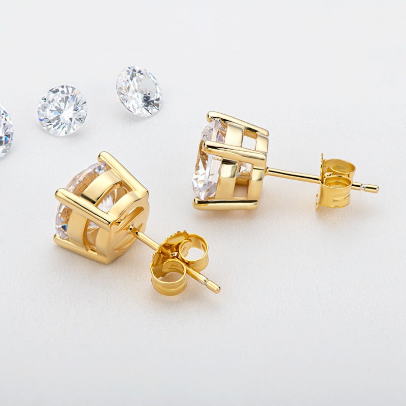 Stud Earrings 925 Sterling Silver 18 Gold Moissanite Stud Earrings-Jewearrings