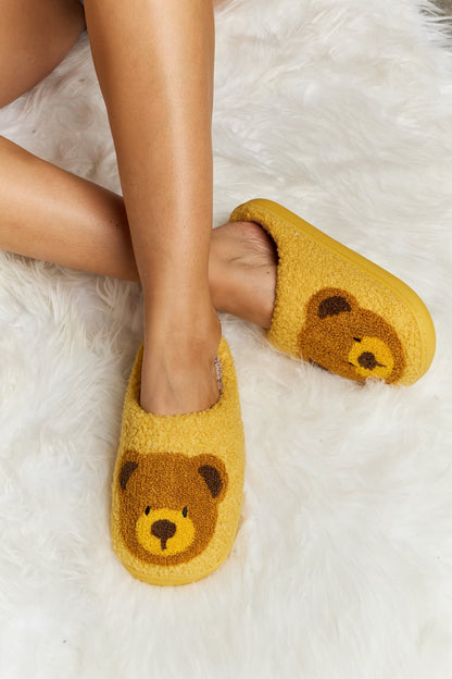 Melody Teddy Bear Print Plush Slide Slippers-Jewearrings