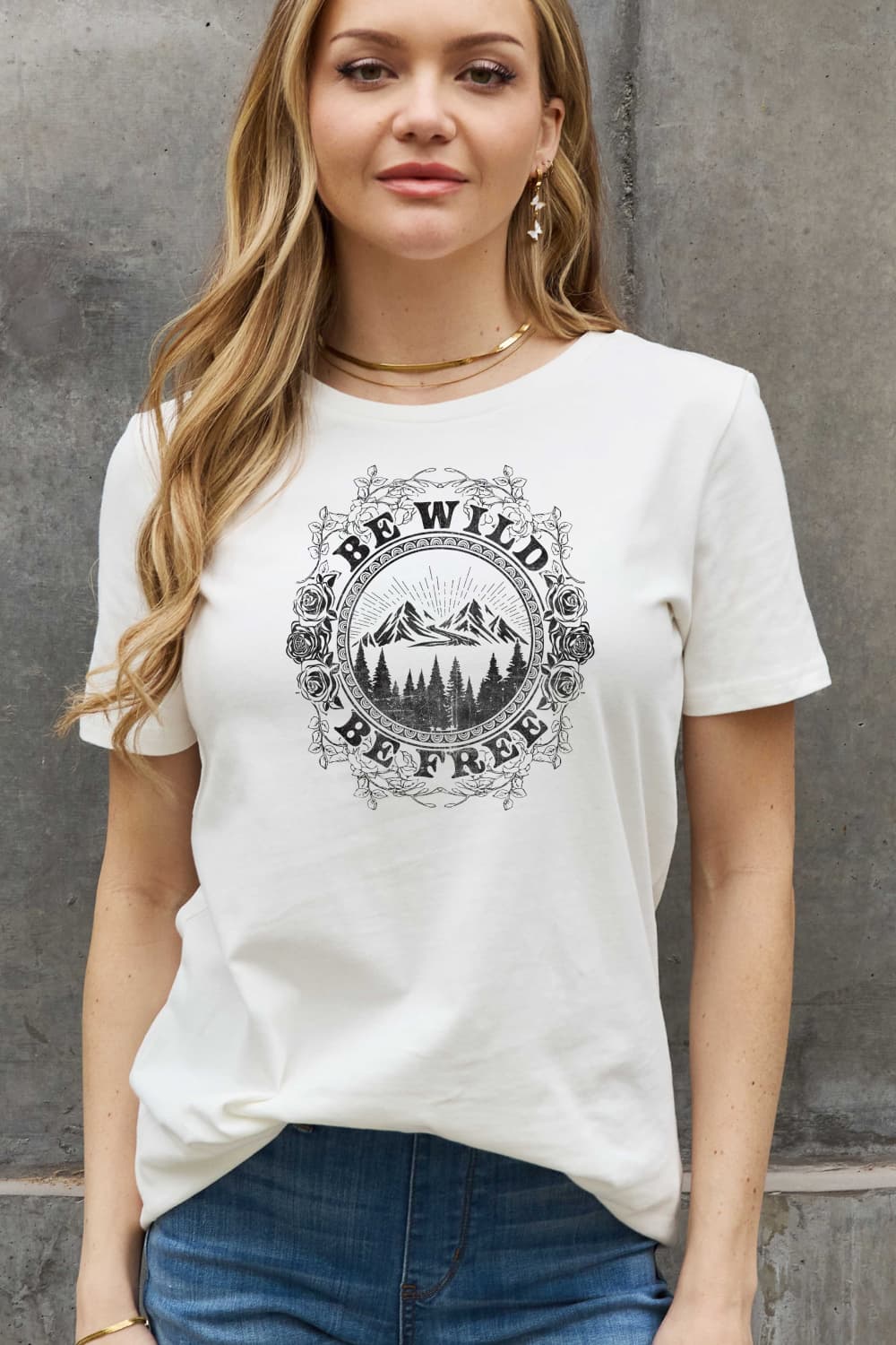 Simply Love Full Size BE WILD BE FREE Graphic Cotton T-Shirt-Jewearrings