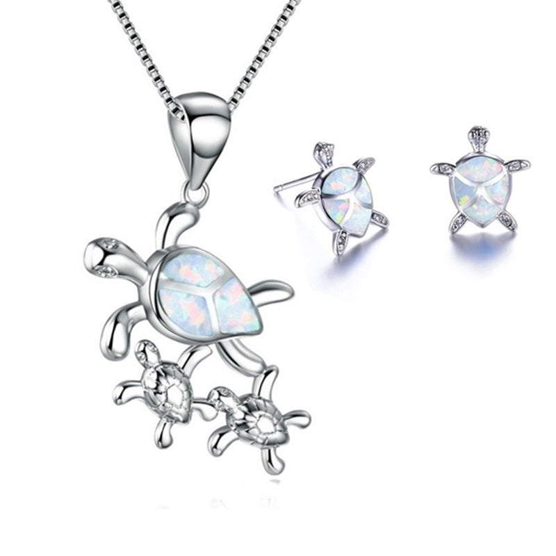 Fashion Opal 5 Colour Turtle Necklace Earrings Set-Jewearrings