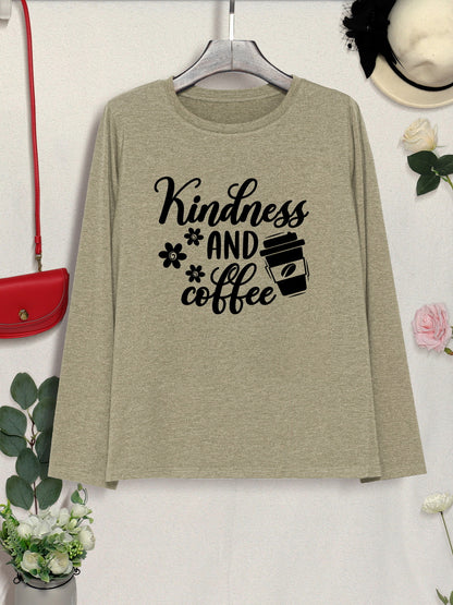 KINDNESS AND COFFEE Round Neck T-Shirt-Jewearrings