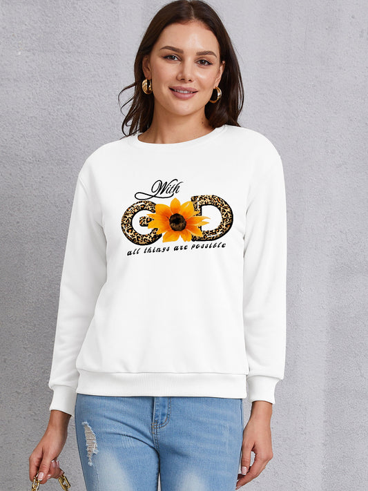 Sunflower Round Neck Dropped Shoulder Sweatshirt-Jewearrings