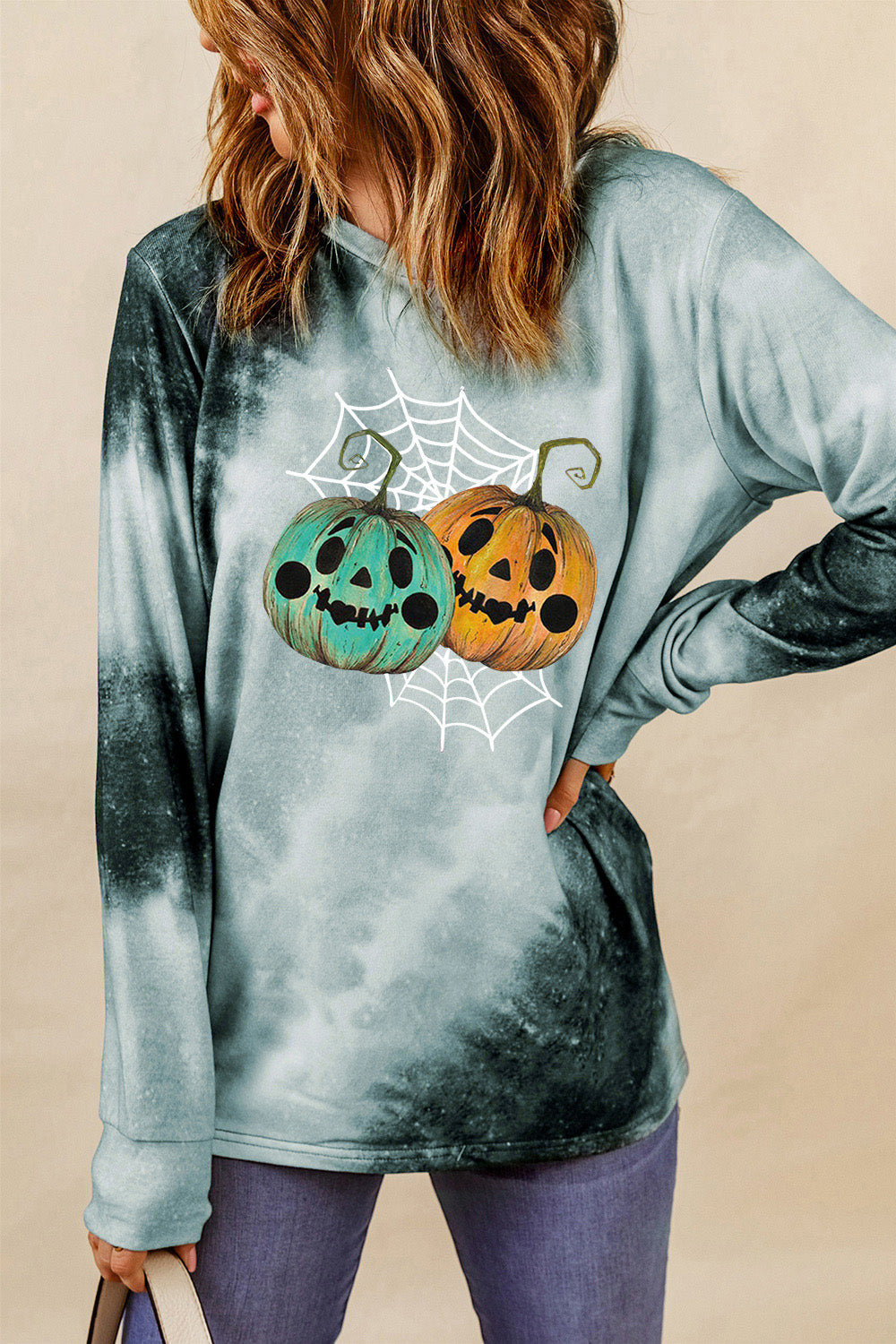 Round Neck Long Sleeve Halloween Graphic Sweatshirt-Jewearrings