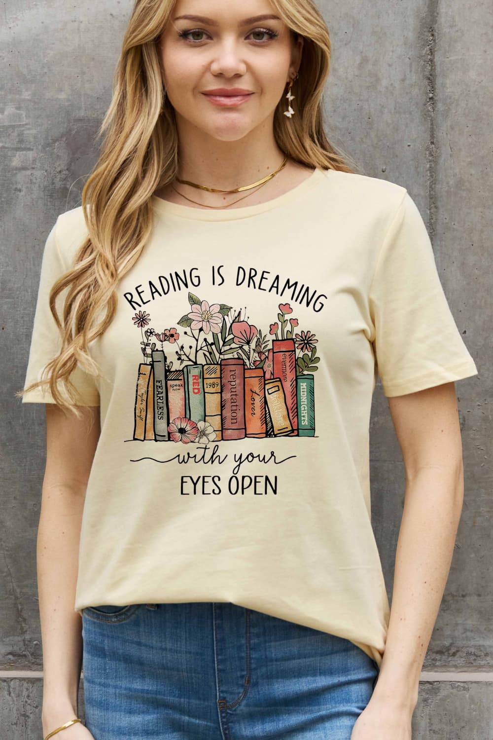 Simply Love Simply Love Full Size READING IS DREAMING WITH YOUR EYES OPEN Graphic Cotton Tee-Jewearrings