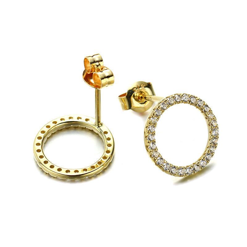 Women's Gold Zircon Ring Earrings-Jewearrings