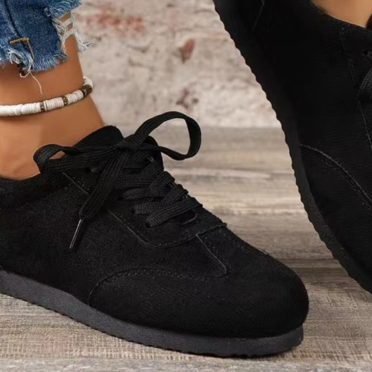 Suede Lace-Up Flat Sneakers-Jewearrings