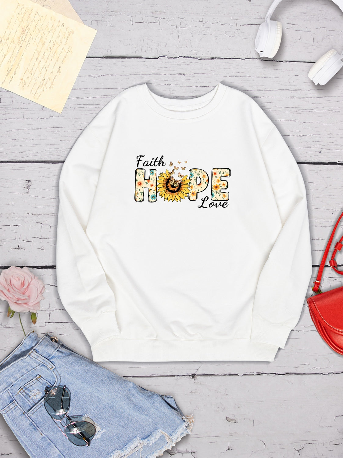 FAITH HOPE LOVE Round Neck Sweatshirt-Jewearrings