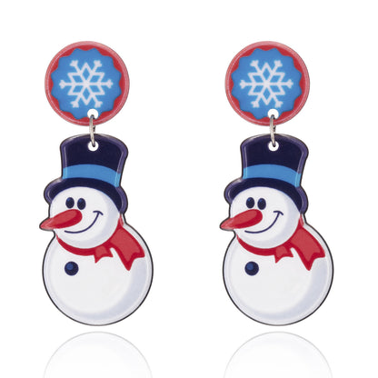 Fashionable Christmas Beard Hooded Scarf Snowman Snowflake Resin Stud Earrings-Jewearrings