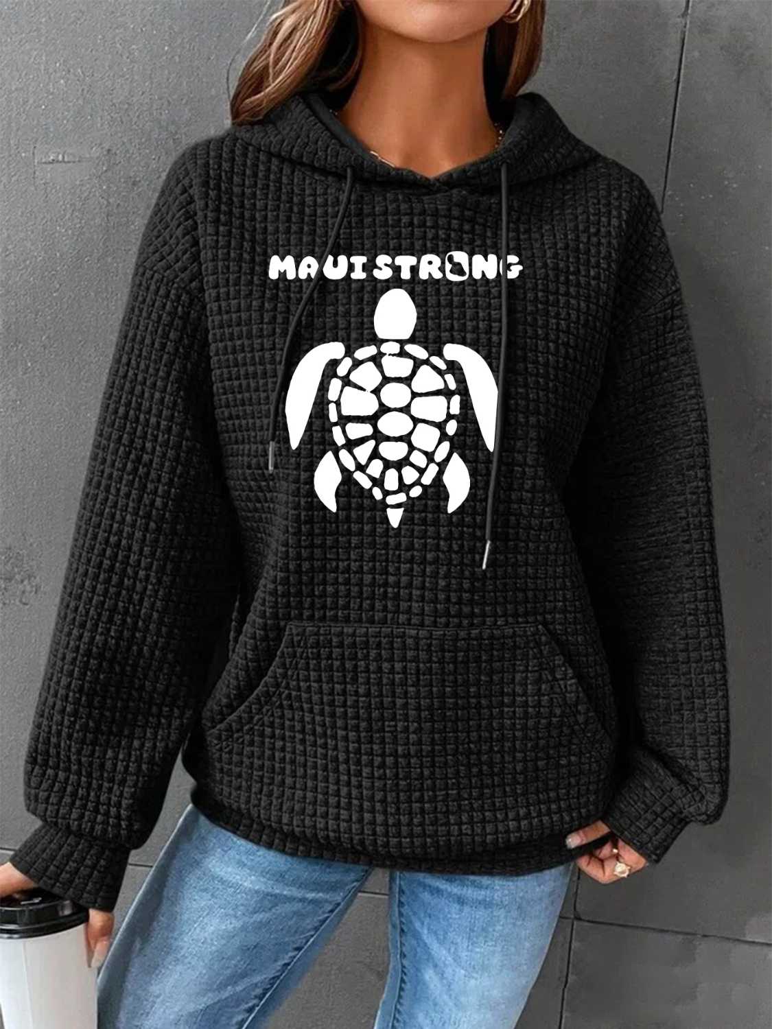 Full Size Turtle Graphic Drawstring Hoodie-Jewearrings