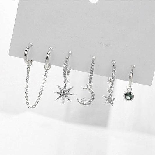 Moon Star Set Ear Clip Earrings-Jewearrings