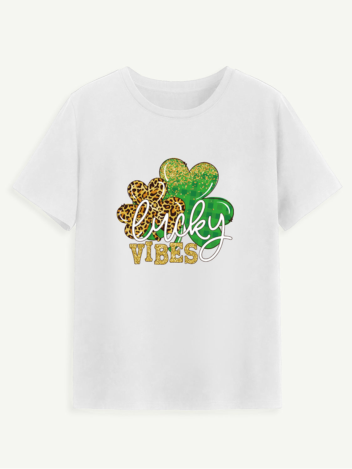 LUCKY VIBES Round Neck Short Sleeve T-Shirt-Jewearrings