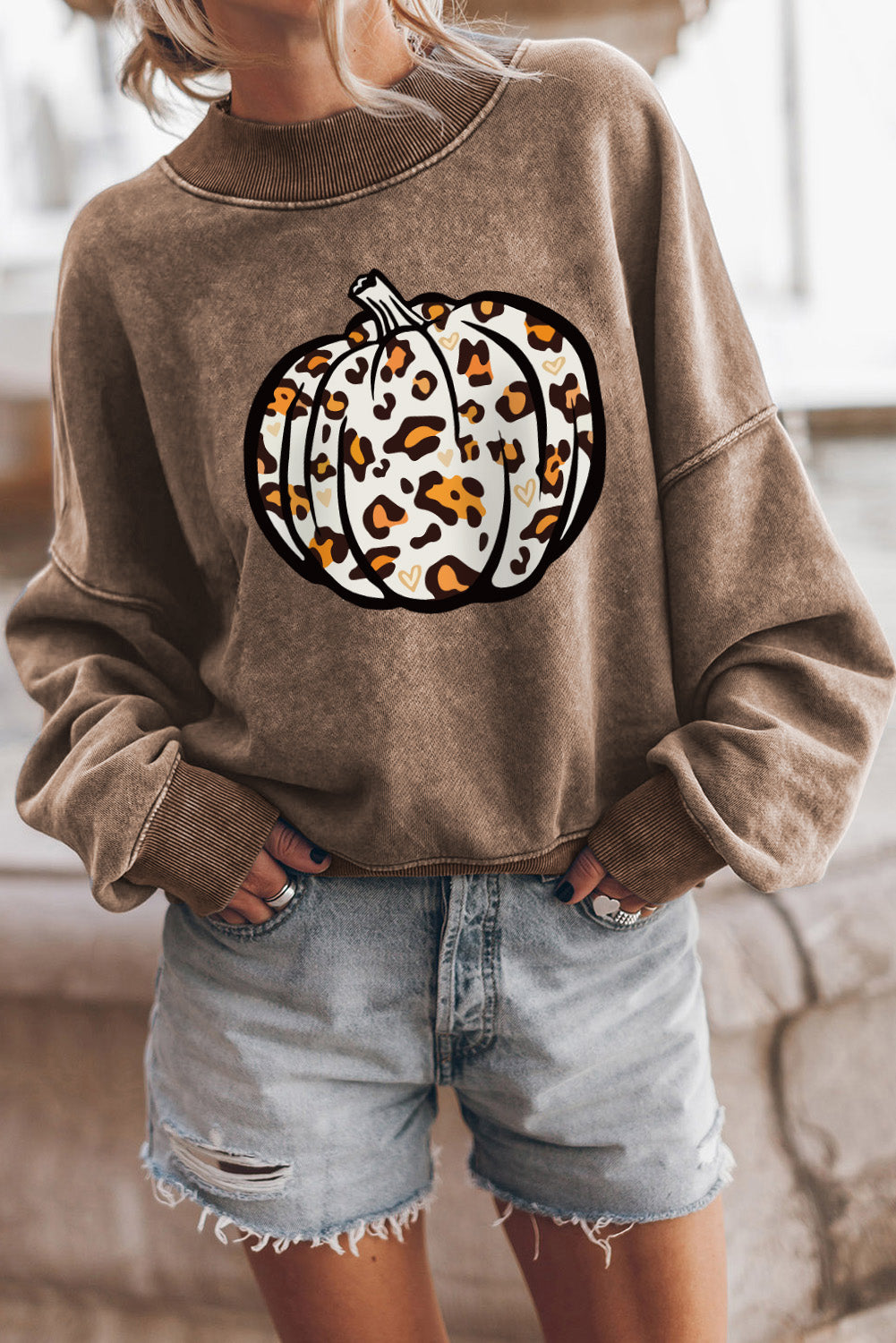 Round Neck Dropped Shoulder Pumpkin Graphic Sweatshirt-Jewearrings