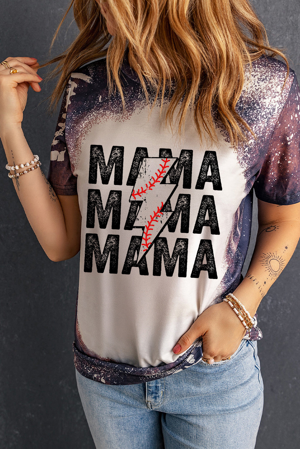 Printed MAMA Graphic Round Neck Tee-Jewearrings