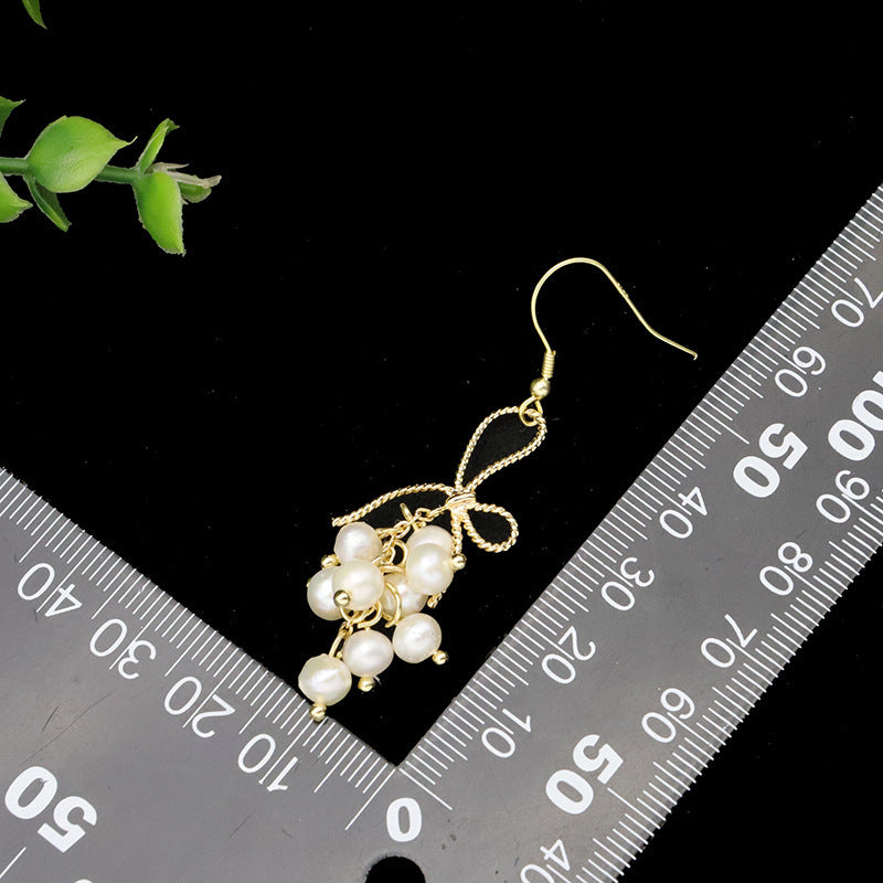 Natural Freshwater Pearl Bow Earrings Woven Ins Style High Sense Ear Hook Ethnic Style Handmade Ornament-Jewearrings