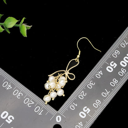 Natural Freshwater Pearl Bow Earrings Woven Ins Style High Sense Ear Hook Ethnic Style Handmade Ornament-Jewearrings