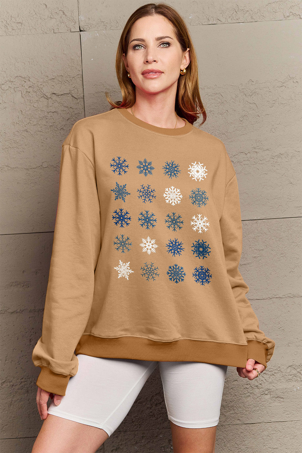 Simply Love Full Size Snowflakes Round Neck Sweatshirt-Jewearrings