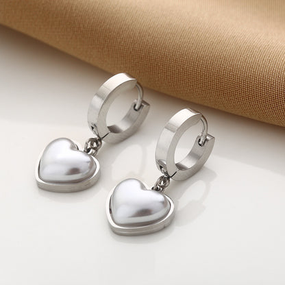 Korean Style Heart Pearl Earrings-Jewearrings